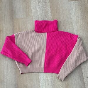 Deluc Colorblock Turtleneck Sweater - Pink and Tan